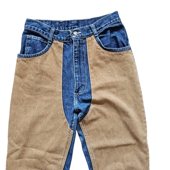 Vintage 90s No Excuses Brand Denim Raw Hem High Rise Two Tone Jeans Size 9 - Picture 2 of 7
